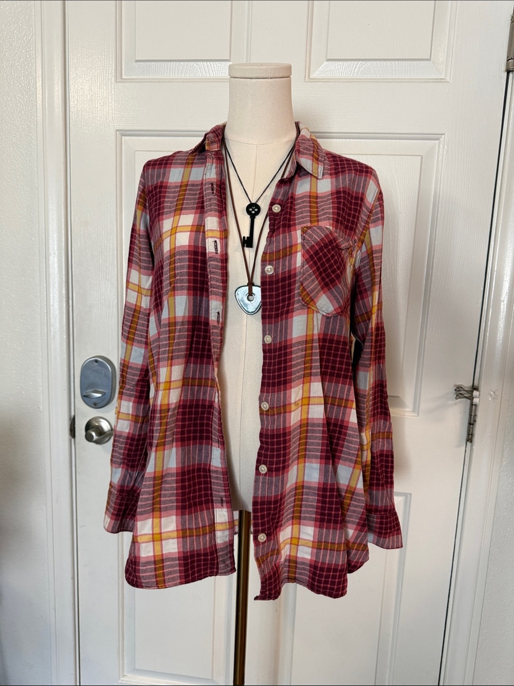 Old Navy Red, Pink & Yellow Plaid Tunic Shirt